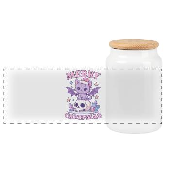 Merry Creepmas Cat Pastel Goth Christmas Skull - Panorama Keksdose mit Holzdeckel - Weiß - Vorne