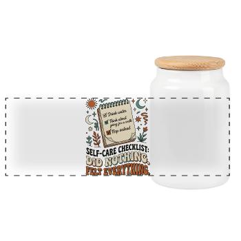 Self-Care Checklist - Panoramic Cookie Jar with Wooden Lid - white - Front
