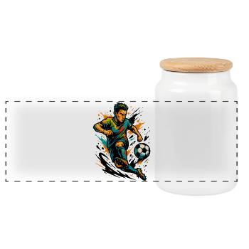 Joueur de football néon, Art d’action, Cadeau - Boîte à biscuits avec couvercle en bois - blanc - Devant