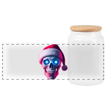 Neon-Schädel-Weihnachtsmann - Panorama Keksdose mit Holzdeckel - Weiß - Vorne