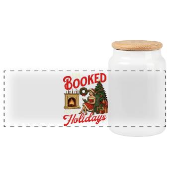 I’m Booked For The Holidays Funny Reading Xmas - Panoramic Cookie Jar with Wooden Lid - white - Front