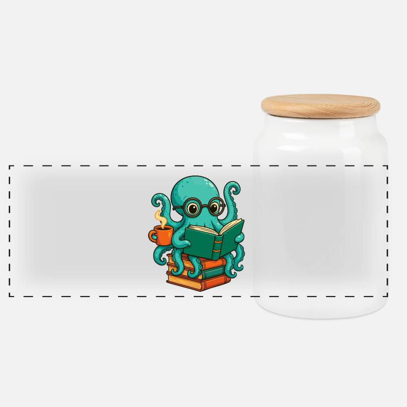 Oktopus liest Buch Lustiger Ozean-Nerd Bücherwurm - Panorama Keksdose mit Holzdeckel - Weiß