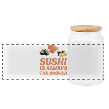 Sushi is always the solution for sushi gift ideas - Panoramic Cookie Jar with Wooden Lid - white - Front
