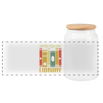 Book Lover Gift for Library - Panoramic Cookie Jar with Wooden Lid - white - Front