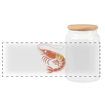 Red Shrimp Cartoon - Panoramic Cookie Jar with Wooden Lid - white - Front