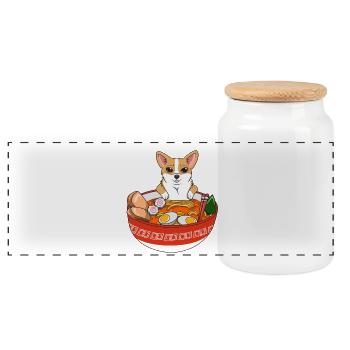 Niedlicher Corgi-Hund isst Ramen-Nudeln, japanischer Feinschmecker - Panorama Keksdose mit Holzdeckel - Weiß - Vorne