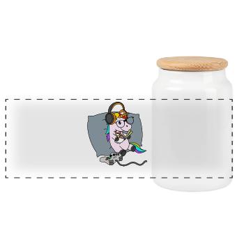 Gamer licorne mangeant des nouilles ramen Kawaii Anime - Boîte à biscuits avec couvercle en bois - blanc - Devant