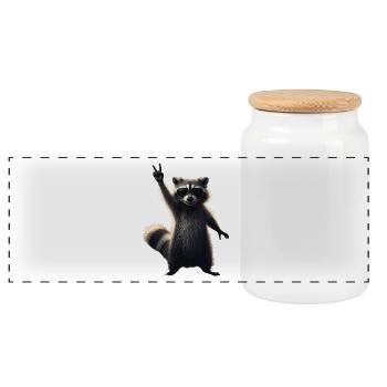 Cooler Waschbär mit Sonnenbrille Motiv - Panorama Keksdose mit Holzdeckel - Weiß - Vorne