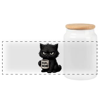 Chat Grognon Drôle Uh Nope Humour Introverti Noir - Panoramic Cookie Jar with Wooden Lid - white - Front