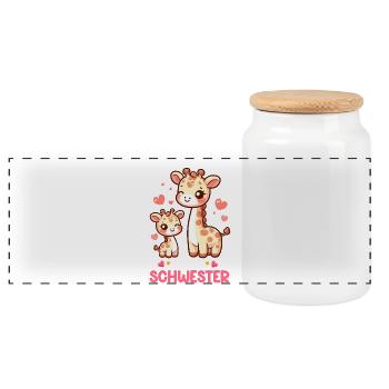 Je suis la grande sœur girafe et la sœur - Boîte à biscuits avec couvercle en bois - blanc - Devant