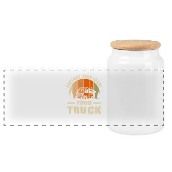 Food Truck Street Food Trucker Imbisswagen - Panoramic Cookie Jar with Wooden Lid - white - Front