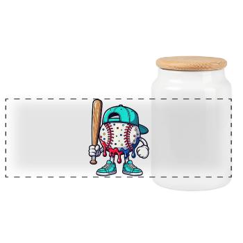 Mascotte de baseball fondante avec une batte - Boîte à biscuits avec couvercle en bois - blanc - Devant