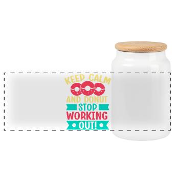 Fitness Fanatics Keep Calm Donut Stop Calisthenics - Panorama Keksdose mit Holzdeckel - Weiß - Vorne