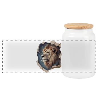 Lion Vintage - Panoramic Cookie Jar with Wooden Lid - white - Front