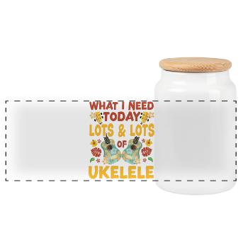 Hawaiian Ukulele Uke What I Need - Panoramic Cookie Jar with Wooden Lid - white - Front