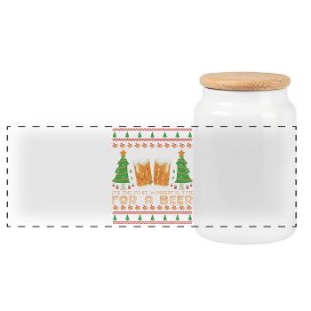 Ugly Sweater Best Time for Beer Christmas - Panoramic Cookie Jar with Wooden Lid - white - Front