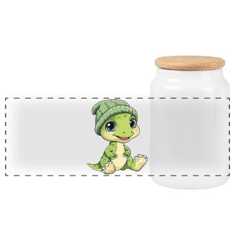 Dinosaurier Süß Niedlich Baby Kinder Tier Cartoon - Panorama Keksdose mit Holzdeckel - Weiß - Vorne