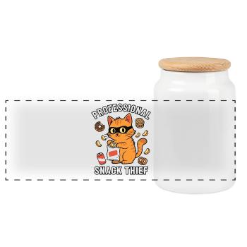 Voleur de snacks professionnel, chat drôle coquin - Boîte à biscuits avec couvercle en bois - blanc - Devant