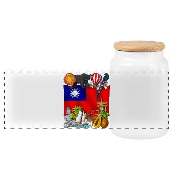 Taiwan - Panoramic Cookie Jar with Wooden Lid - white - Front