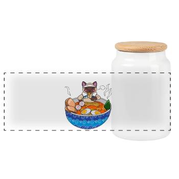Kawaii Siamese Cat Ramen Japanese Noodle Foodie Gi - Panoramic Cookie Jar with Wooden Lid - white - Front