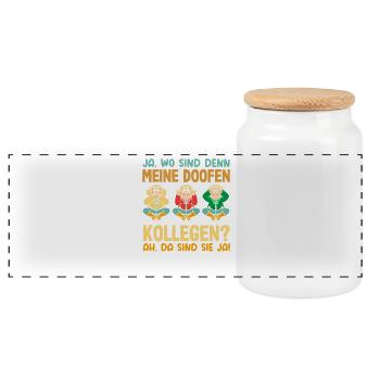 Meine doofen Kollegen Da sind sie ja Büro Arbeit - Panorama Keksdose mit Holzdeckel - Weiß - Vorne