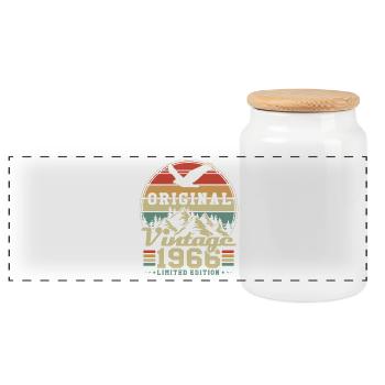 Original 1966 Vintage Vintage Birthday Retro - Panoramic Cookie Jar with Wooden Lid - white - Front