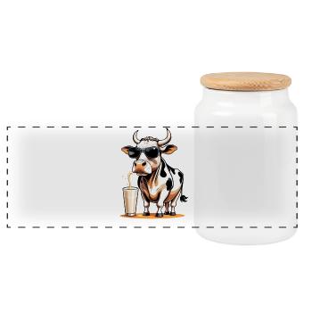 Cow with sunglasses milkshake - Panoramic Cookie Jar with Wooden Lid - white - Front