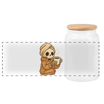Squelette de café douillet – Ambiance bien-être - Boîte à biscuits avec couvercle en bois - blanc - Devant
