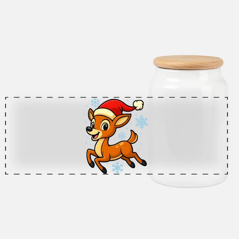 Fröhliches Rentier Kitz Lustig Weihnachtsgeschenk - Panorama Keksdose mit Holzdeckel - Weiß