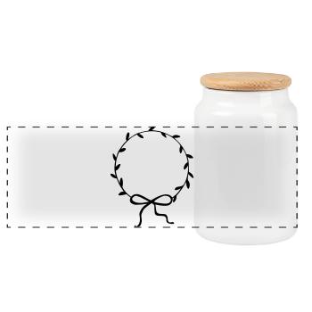 Couronne de feuilles avec arc dessiné à la main - Boîte à biscuits avec couvercle en bois - blanc - Devant