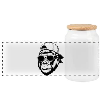 Gorille cool avec une casquette et des lunettes de soleil - Boîte à biscuits avec couvercle en bois - blanc - Devant