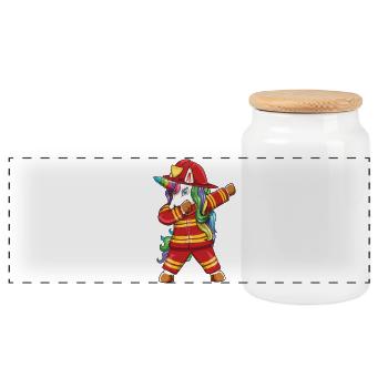 Dabbing Unicorn Firefighter Dad First Responder Gi - Panoramic Cookie Jar with Wooden Lid - white - Front