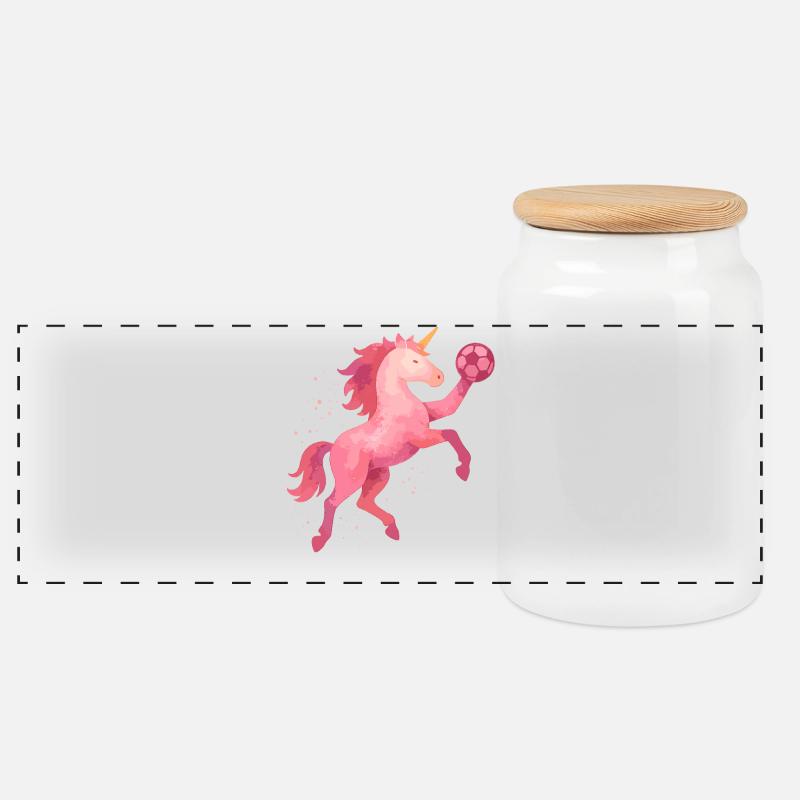 Einhorn Handball Aquarell, pinkes Pferd, Mädchen - Panorama Keksdose mit Holzdeckel - Weiß