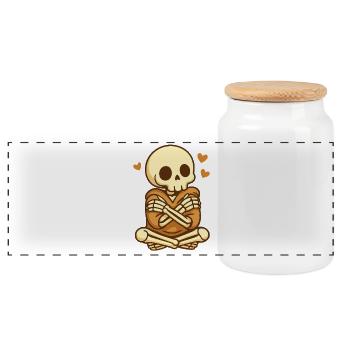 Squelette de Câlin à Soi – Amour de soi douillet - Boîte à biscuits avec couvercle en bois - blanc - Devant