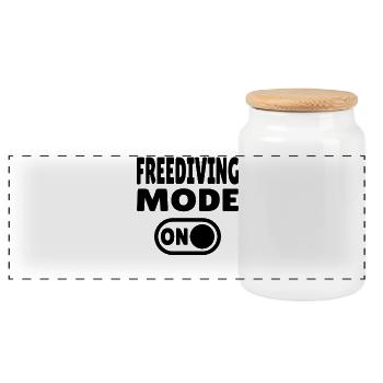 Freediving Mode ON - Diver - Panoramic Cookie Jar with Wooden Lid - white - Front