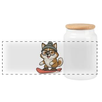 Shiba Inu Beim Snowboarden Mit Mütze Und Brille - Panorama Keksdose mit Holzdeckel - Weiß - Vorne