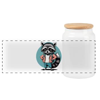 Raccoon DJ in Hoodie - Panoramic Cookie Jar with Wooden Lid - white - Front