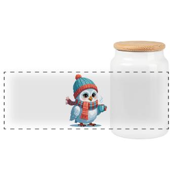 Winterpinguin mit Mütze und Schals - Panorama Keksdose mit Holzdeckel - Weiß - Vorne