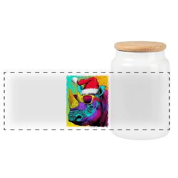 Portrait de Noël du Rhinocéros - Boîte à biscuits avec couvercle en bois - blanc - Devant