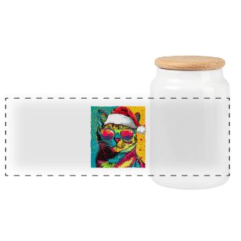 Cat Christmas Portrait - Panoramic Cookie Jar with Wooden Lid - white - Front
