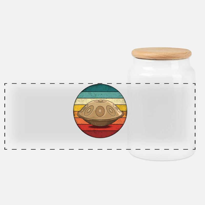 Retro Handpan Hang Drum - Panorama Keksdose mit Holzdeckel - Weiß