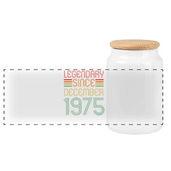 Legendary since December 1975, retro, birthday - Panoramic Cookie Jar with Wooden Lid - white - Front