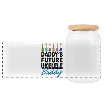 Hawaiian Ukulele Uke Daddy's - Panoramic Cookie Jar with Wooden Lid - white - Front