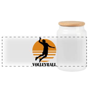 Volleyball - Panorama Keksdose mit Holzdeckel - Weiß - Vorne