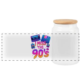 Ich vermisse die 90er – Neon-Retro-Nostalgie - Panorama Keksdose mit Holzdeckel - Weiß - Vorne