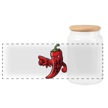 Angry Chili Tribal Spicy Food - Panoramic Cookie Jar with Wooden Lid - white - Front
