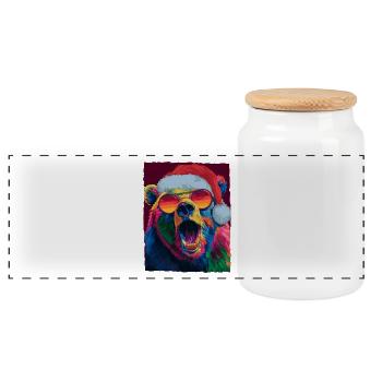 Portrait de Noël de l’ours - Boîte à biscuits avec couvercle en bois - blanc - Devant