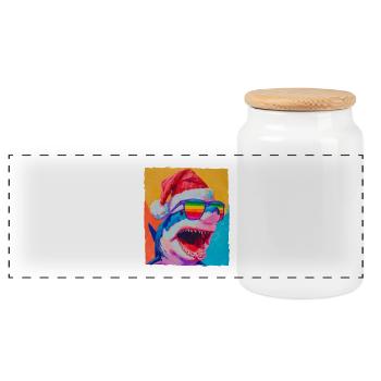 Portrait de Noël du requin - Boîte à biscuits avec couvercle en bois - blanc - Devant