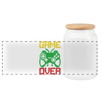 Arcade game Retro gaming Space Pixel art Vintage - Panoramic Cookie Jar with Wooden Lid - white - Front