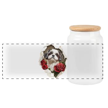 Shih Tzu Vintage - Panorama Keksdose mit Holzdeckel - Weiß - Vorne